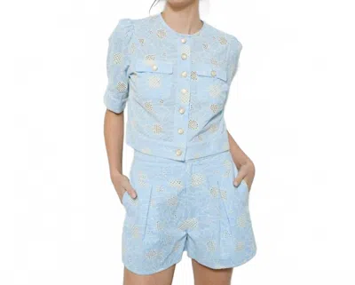 Ina Fashion Cotton Embroidered Eyelet Cropped Top And Short Set In Sky Blue