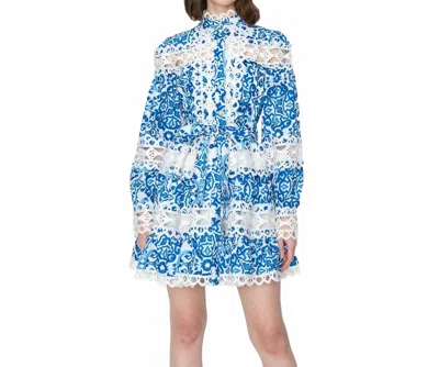 Ina Fashion Crochet Lace Mini Dress In Positano Blue In Multi