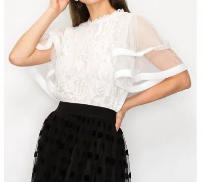 Ina Fashion Eleanor Lace Ruffle Sleeve Top In White
