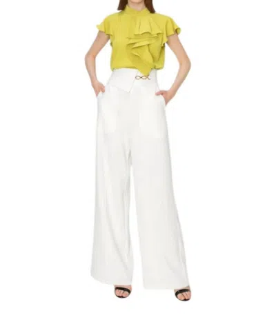 Ina Fashion Faye Waist Flap Chain Detail Wide Pants In White