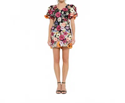 Ina Fashion Floral Appliqué Puff Sleeve Mini Dress In Multi
