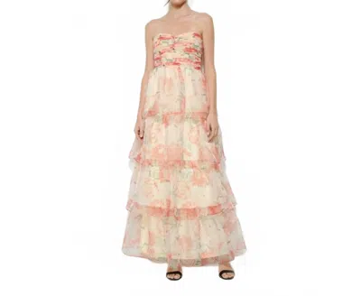 Ina Fashion Floral-tiered Strapless Maxi Dress In Orange Multi