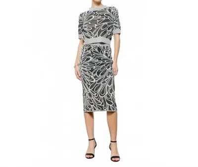 Ina Fashion Glitter Detail Abstract Jacquard Knit Midi Skirt In Charcoal In Black