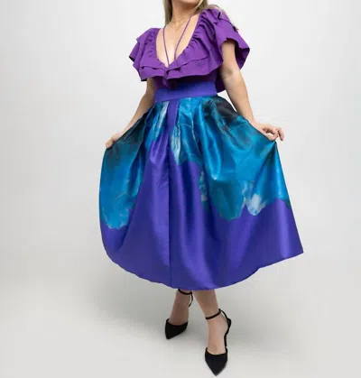 Ina Fashion High Waist Floral Print Flare Midi Skirt In Purple
