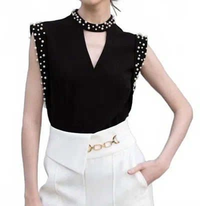 Ina Fashion Isadora Pearl Detail Top In Black
