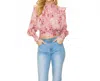 Ina Fashion Julie Floral Mock Neck Top With Tie Back In Dusty Pink In Pink