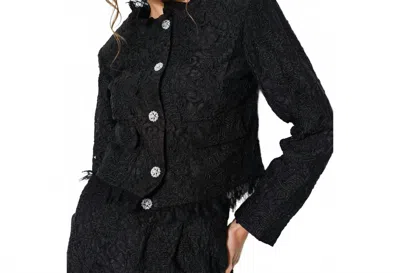 Ina Fashion Lace Fringe Trim Pearl Button Cropped Jacket In Black