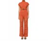 Ina Fashion Lace High-neck Belted Wide-leg Jumpsuit In Orange Brown