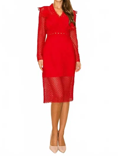Ina Fashion Long Sleeves Lace Dress In Red