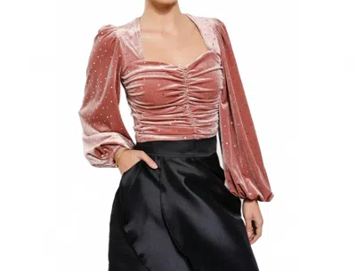 Ina Fashion Luxe Velvet Heart Ruched Sweetheart Top In Dusty Pink