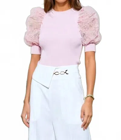 Ina Fashion Manuela Floral Applique Puff Sleeve Knit Top In Pink