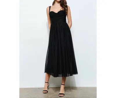 Ina Fashion Mini Dot Tulle Bustier Midi Dress In Black