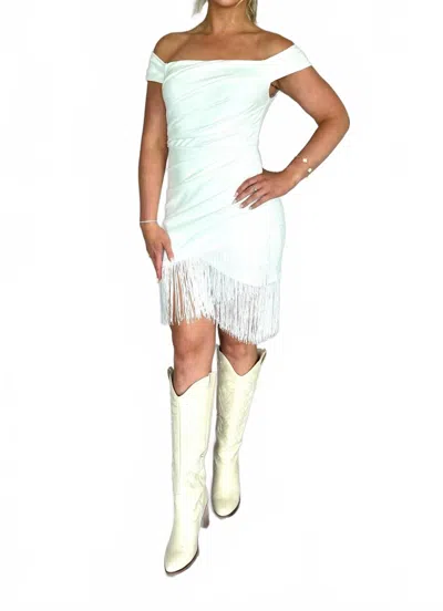 Ina Fashion Off The Shoulder Fringe Mini Dress In White