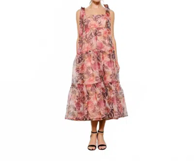 Ina Fashion Organza Floral Tiered Midi Dress In Pink