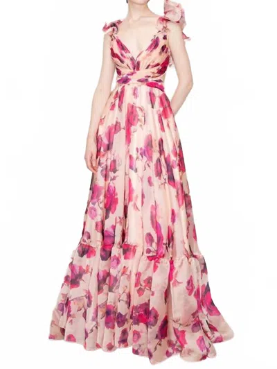 Ina Fashion Organza Ruffle Shoulder Dress In Apricot In Multi
