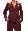 Ina Fashion Oxford Double Breasted Power Shoulder Blazer In Red In Burgundy