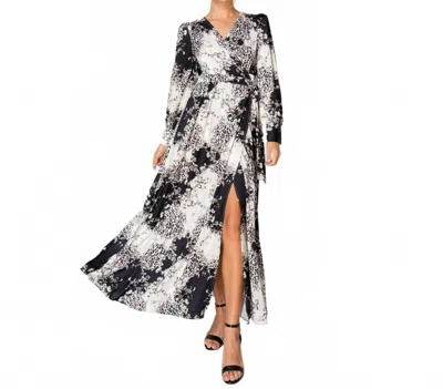 Ina Fashion Puff Sleeve Belted Maxi Dress In Black/ivory