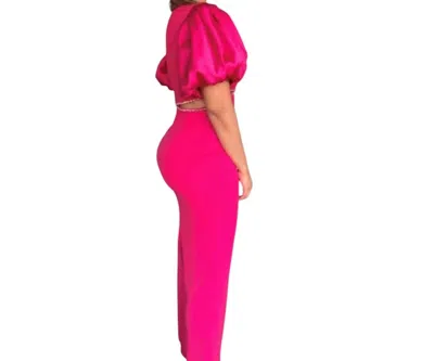 Ina Fashion Puffy Sleeves Dress In Fuchsia In Pink