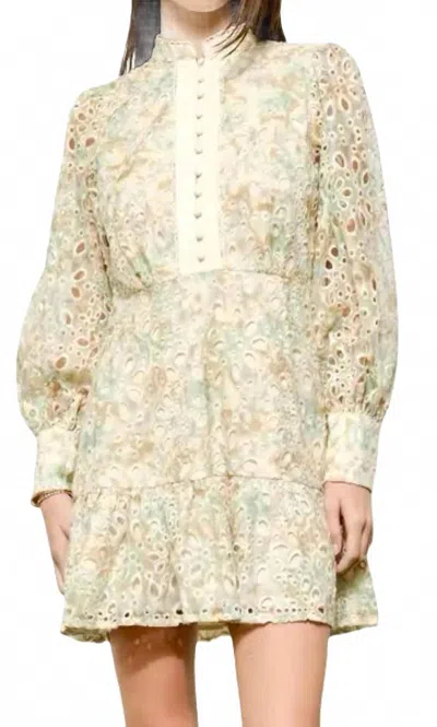 Ina Fashion Romantic Floral Lace Eyelet Dress In Sage Green In Neutral