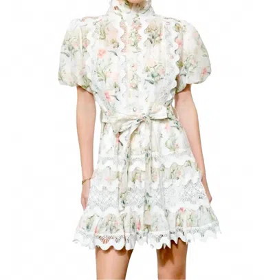 Ina Fashion Romantic Floral Lace Mock Neck Mini Dress In White/multi