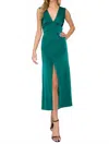 Ina Fashion Satin V Back Twist Midi Dress In Green In Green