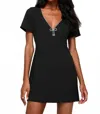 Ina Fashion Short Sleeve Waist Rhinestone Bow Mini Dress In Black In Black