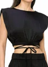 Ina Fashion Sidney Sleeveless Satin Crop Top In Black In Black