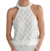 Ina Fashion Standout Feather Trim Halter Top In White In White