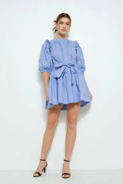 Ina Fashion Tiered Cotton Mini Dress In Blue
