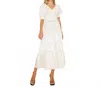 Ina Fashion Tiered Satin Jacquard Midi Skirt In Ivory In Multi