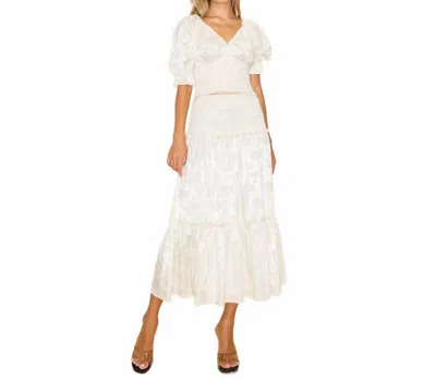 Ina Fashion Tiered Satin Jacquard Midi Skirt In Ivory In Multi