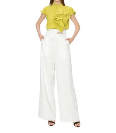Ina Faye Waist Flap Chain Detail Wide Pants In White