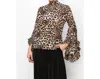 Ina Leopard Print Pleated Ruffle Long Sleeves Blouse In Brown Animal In Multi