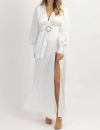 Ina Shea Silky Side Slit Maxi Gown In White In White