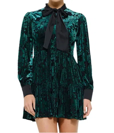 Ina Velvet Bow Tie Dress In Green