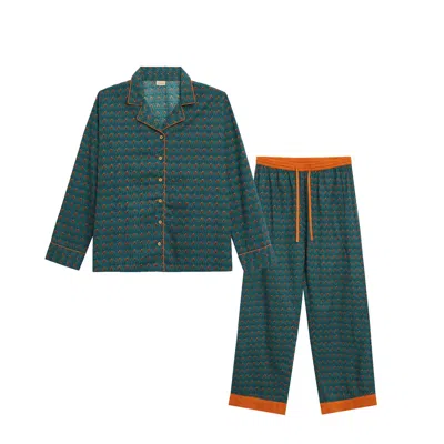 Inara Blue Cinnamon Dusk Women's Cotton Pyjamas In Green