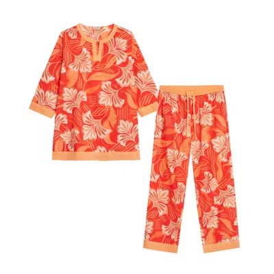 Inara Orange Molokai Sunset Women's Floral Cotton Pyjamas