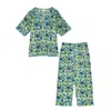 Inara Women's Green Indian Cotton Floral Printed Pyjamas - Lime Patchouli In Green