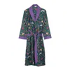 Inara Women's Green Indian Cotton Lavender Fields Print Robe In Green
