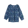 Inara Women's Indian Cotton Blue Lagoon Buttoned Smock Top In Blue