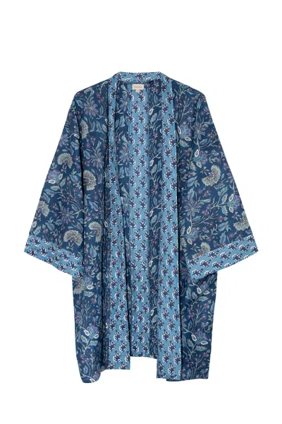 Inara Women's Indian Cotton Blue Lagoon Kimono