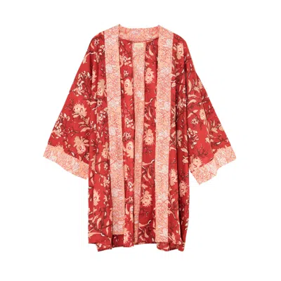 Inara Women's Indian Cotton Red Rubra Kimono In Multi