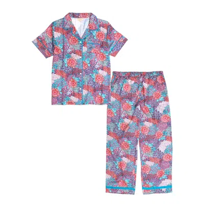 Inara Women's Pink / Purple / Blue Peacock Pyjama Set In Pink/purple/blue