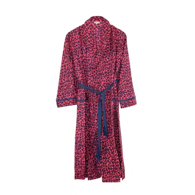 Inara Women's Pink / Purple Indian Cotton Pink Panther Print Robe