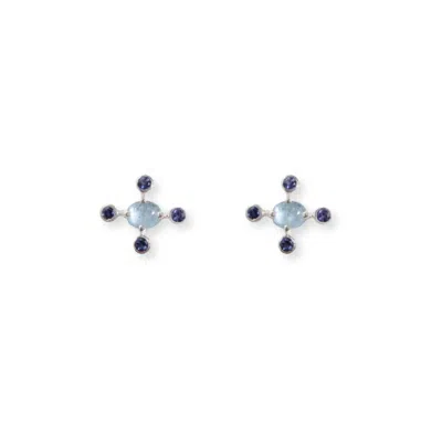 Inari Jewellery Women's Blue / Silver Love Signal Earrings - White Gold Sterling Silver Kyanite Iolite