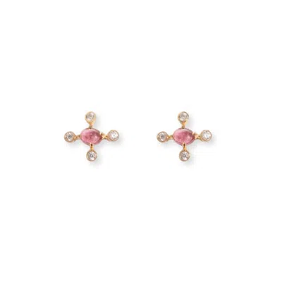 Inari Jewellery Women's Gold / Pink / Purple Love Signal Earrings Gold Vermeil Tourmaline White Zircon In Multi