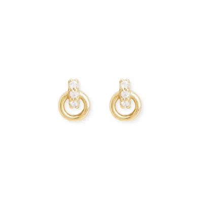 Inari Jewellery Women's Gold / White Halo Flatback Earrings - Gold Vermeil White Topaz In Multi
