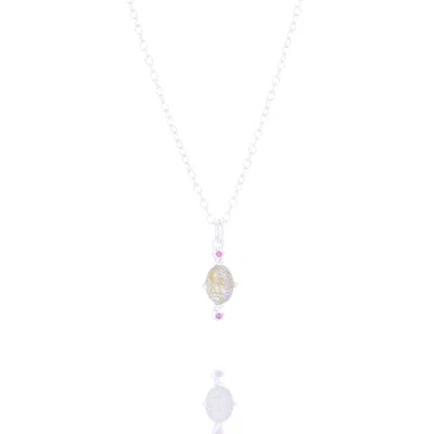 Inari Jewellery Women's Silver / Pink / Purple Eye Love You Necklace White Gold Silver Labadorite Sapphire In Multi