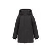Inavati Women's Black Quilted Graffiti Short Coat With Hood In Black