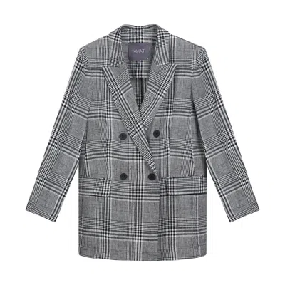 Inavati Women's Black / White Unlined Linen Checkered Jacket